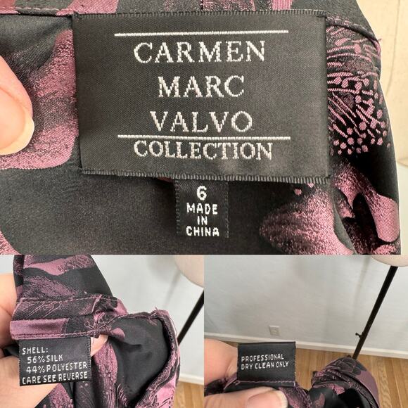 Carmen Marc Valvo Collection Floral Blouse Pink Black Floral Cocktail Size 6 - Picture 12 of 13